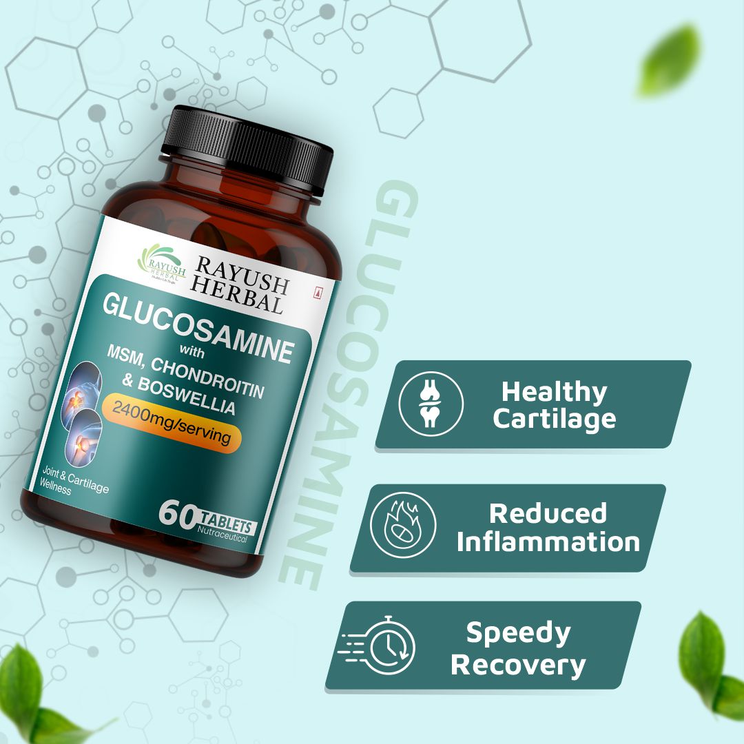 Rayush Herbal Glucosamine MSM, Chondroitin & Boswellia | 2400mg/ serving | Healthy Joint & Cartilage | 60 Tablets60
