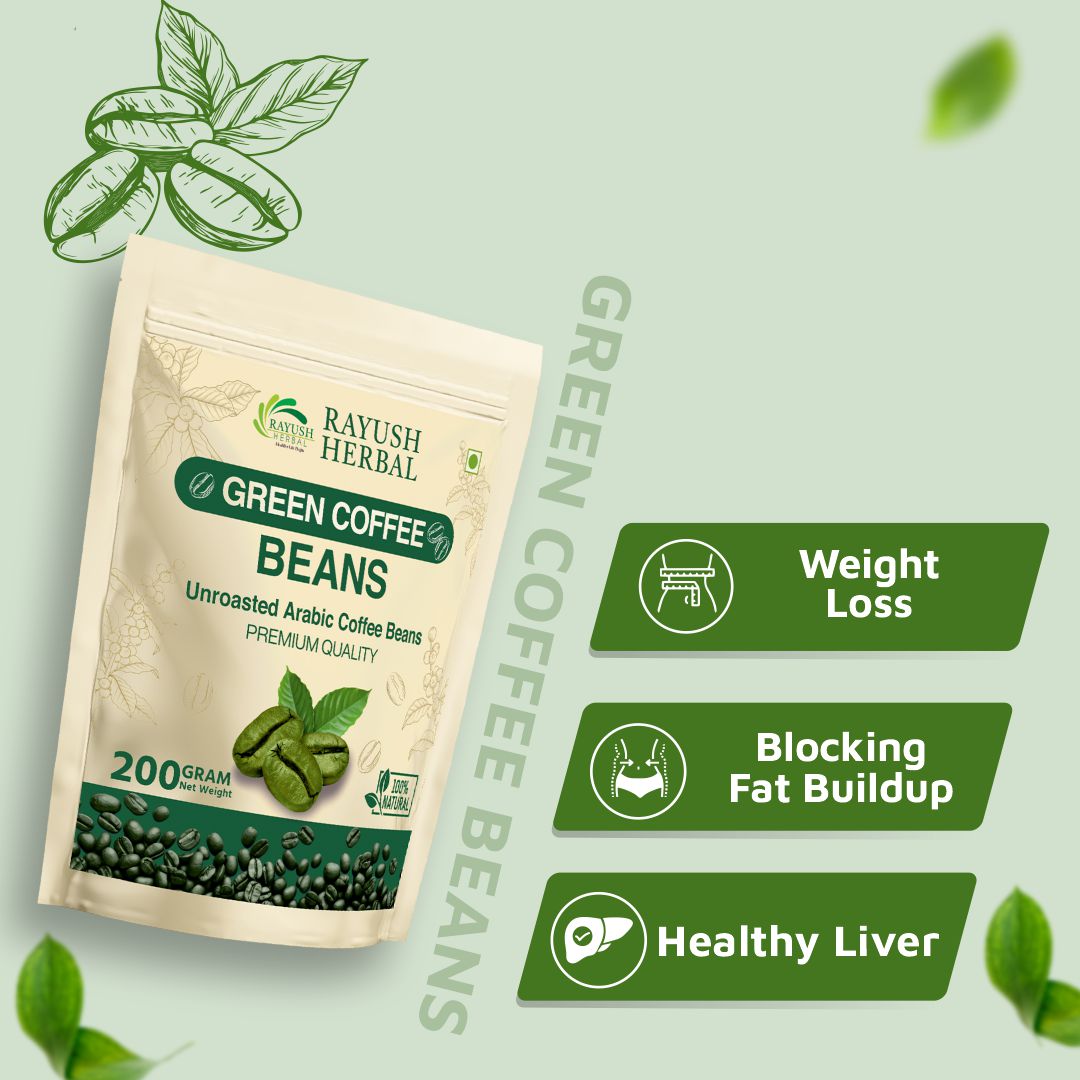 Rayush Herbal Organic Green Coffee Beans | Boosts Energy Level & Enhance Metabolism | Reduce Cholesterol | 200gm