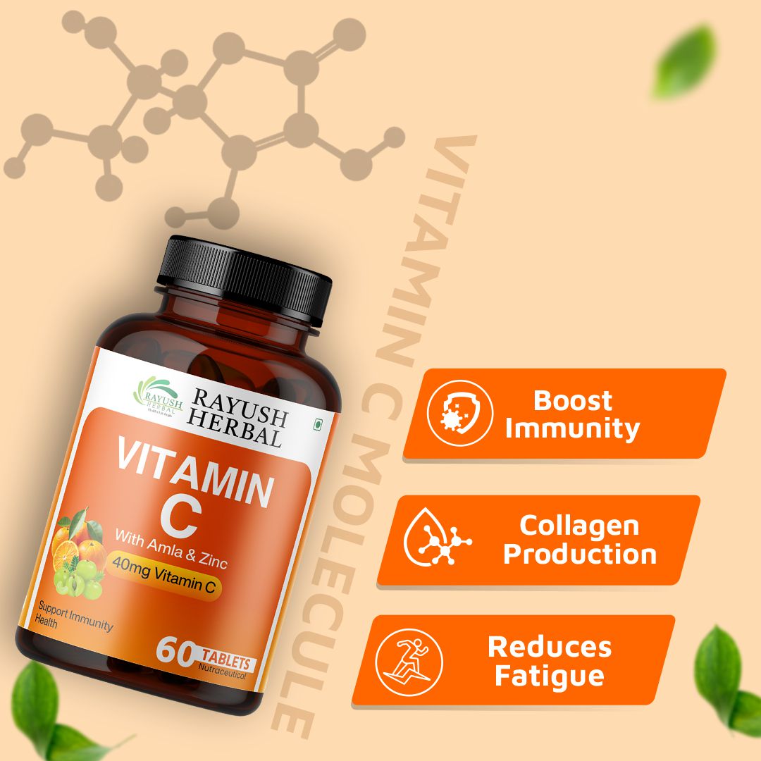 Rayush Herbal Vitamin C with Amla & Zinc | Improves Immunity and Defence Mechanism of The Body | Amla | 60 Tablets