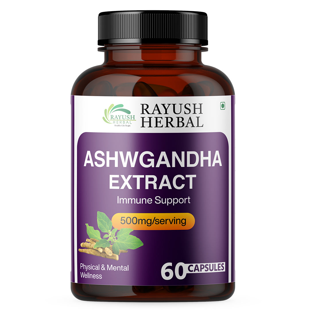Rayush Herbal Ashwagandha Capsules | Enhance Stamina | Reduce Anxiety & Stress Levels | 500mg/ Serving | 60 Capsules