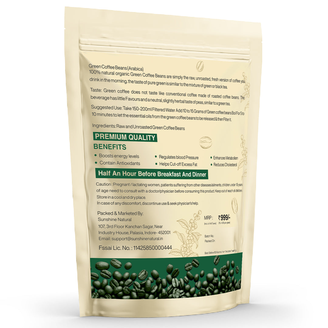 Rayush Herbal Organic Green Coffee Beans | Boosts Energy Level & Enhance Metabolism | Reduce Cholesterol | 200gm