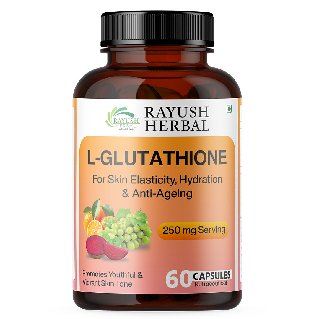 Rayush Herbal L Glutathione Builder | For Skin Elasticity, Hydration and Anti-Ageing | 250mg Per Serving | 60 Capsules