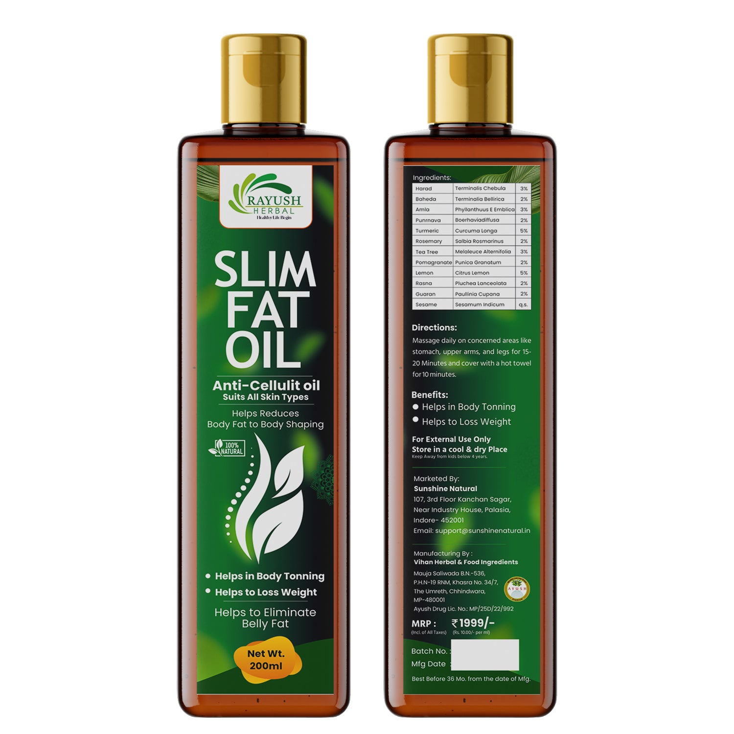 Rayush Herbal Fat Burning Oil For Men/Women | A Natural Blend Of Herbs To Stay In Shape | Firm Skin | Toned Body |