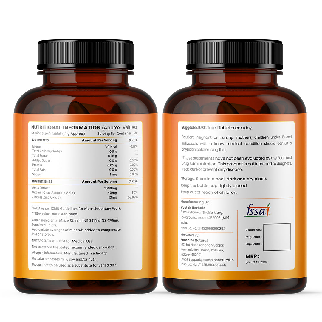 Rayush Herbal Vitamin C with Amla & Zinc | Improves Immunity and Defence Mechanism of The Body | Amla | 60 Tablets