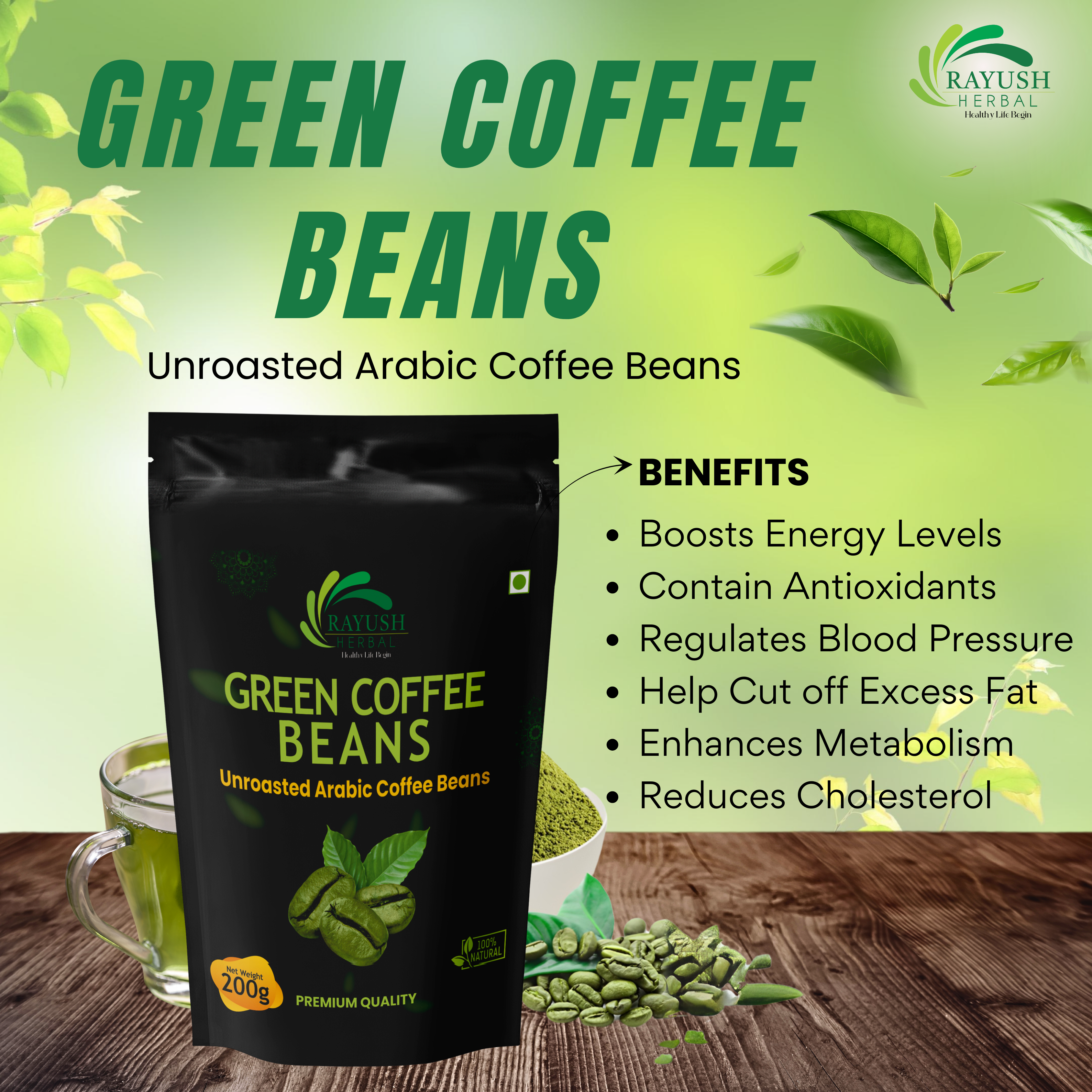 Organic Green Coffee Beans Powder