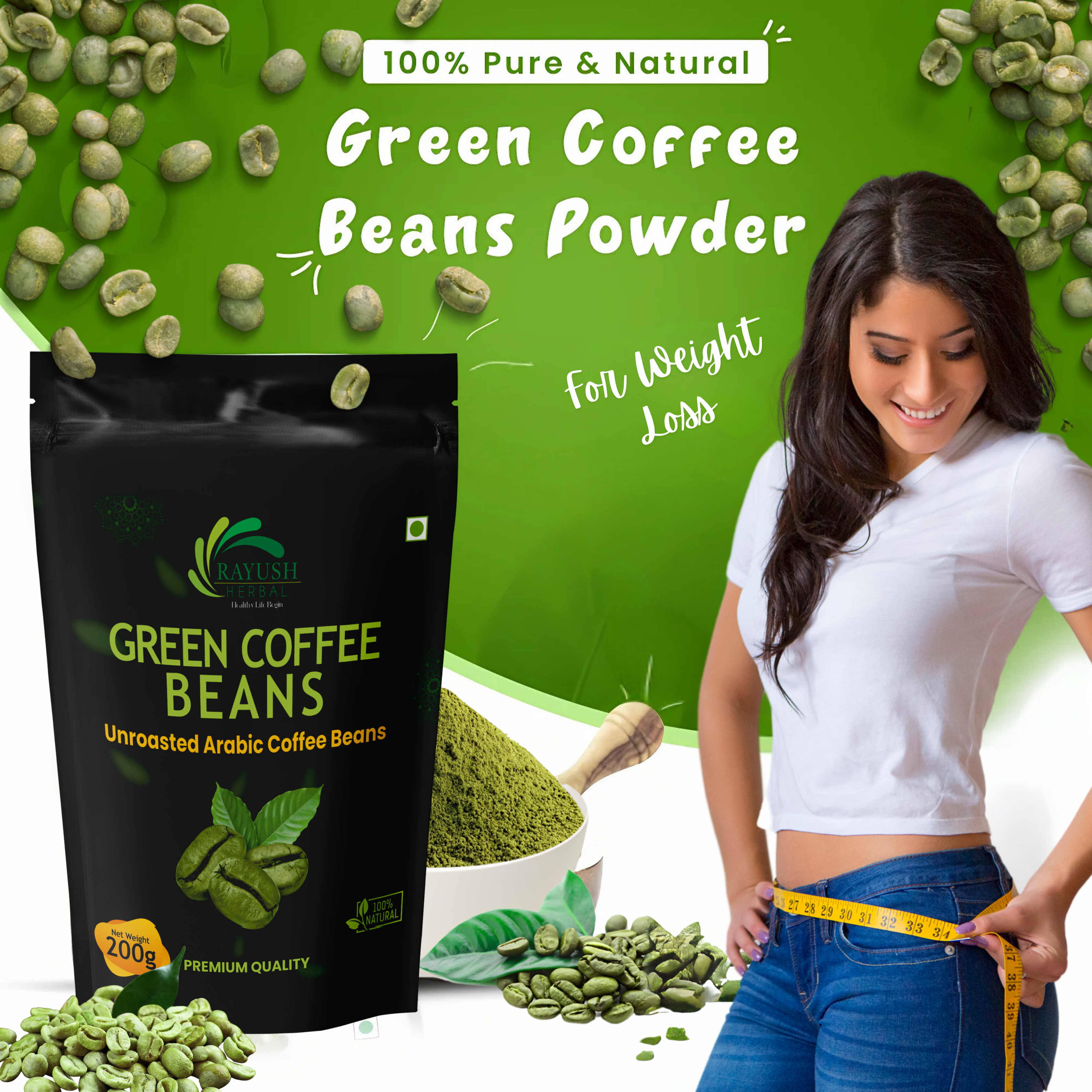 Organic Green Coffee Beans Powder