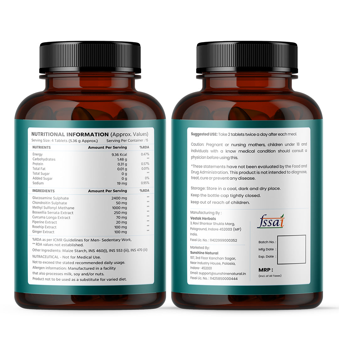 Rayush Herbal Glucosamine MSM, Chondroitin & Boswellia | 2400mg/ serving | Healthy Joint & Cartilage | 60 Tablets60
