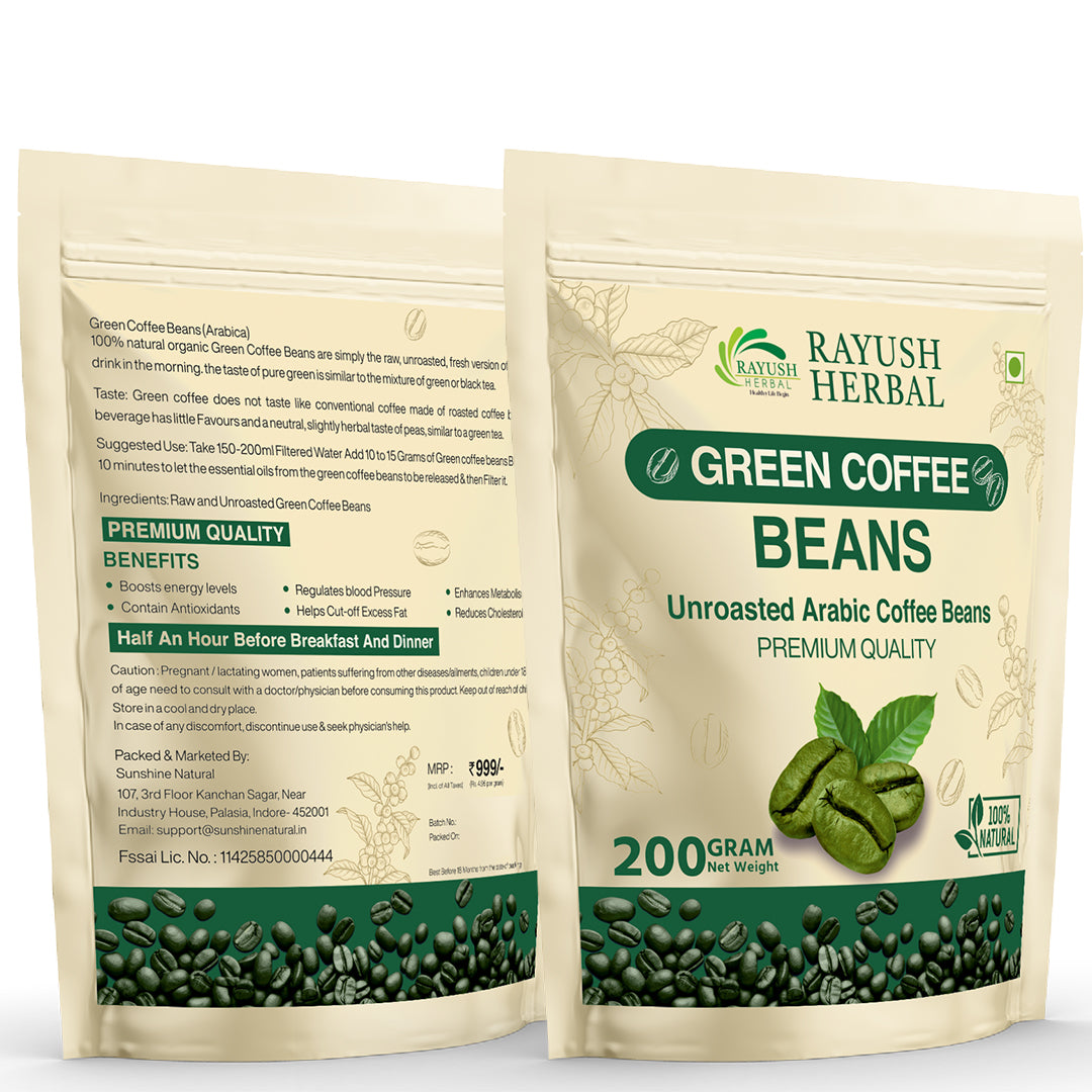 Rayush Herbal Organic Green Coffee Beans | Boosts Energy Level & Enhance Metabolism | Reduce Cholesterol | 200gm