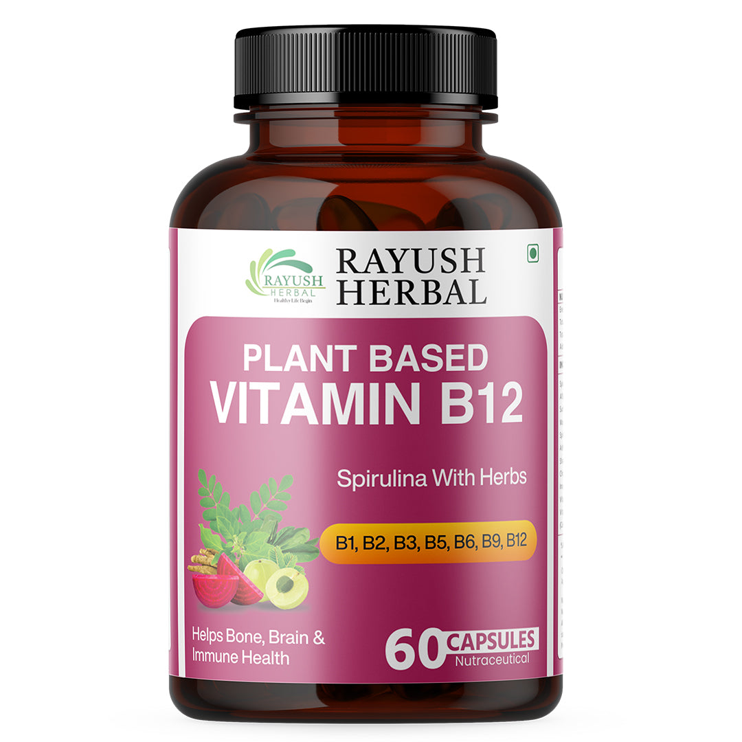 Rayush Herbal Plant Based Vitamin B12 | With B1, B2, B3, B5, B6, B9, B12 | Better Brain & Cognitive Functioning | 60 Capsules