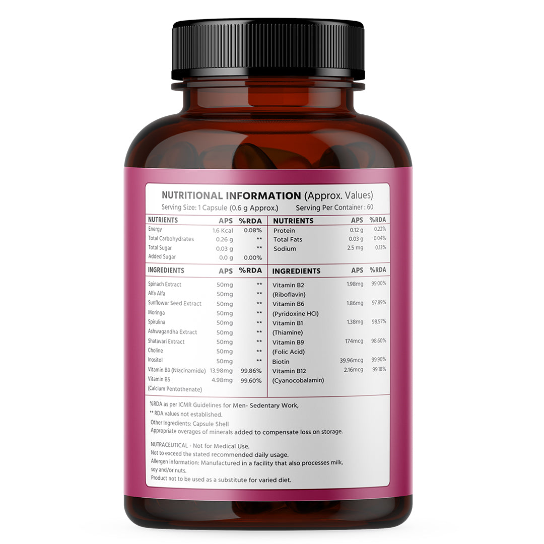 Rayush Herbal Plant Based Vitamin B12 | With B1, B2, B3, B5, B6, B9, B12 | Better Brain & Cognitive Functioning | 60 Capsules