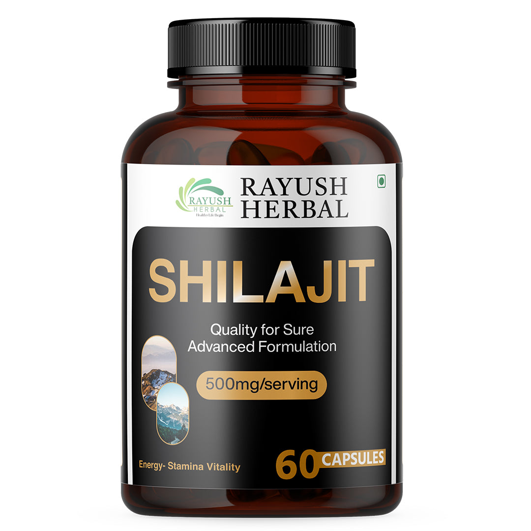 Rayush Herbal Shilajit Gold Capsules with Safed Musli | Enhance Power & Stamina | Build Muscle Mass | 60 Capsules