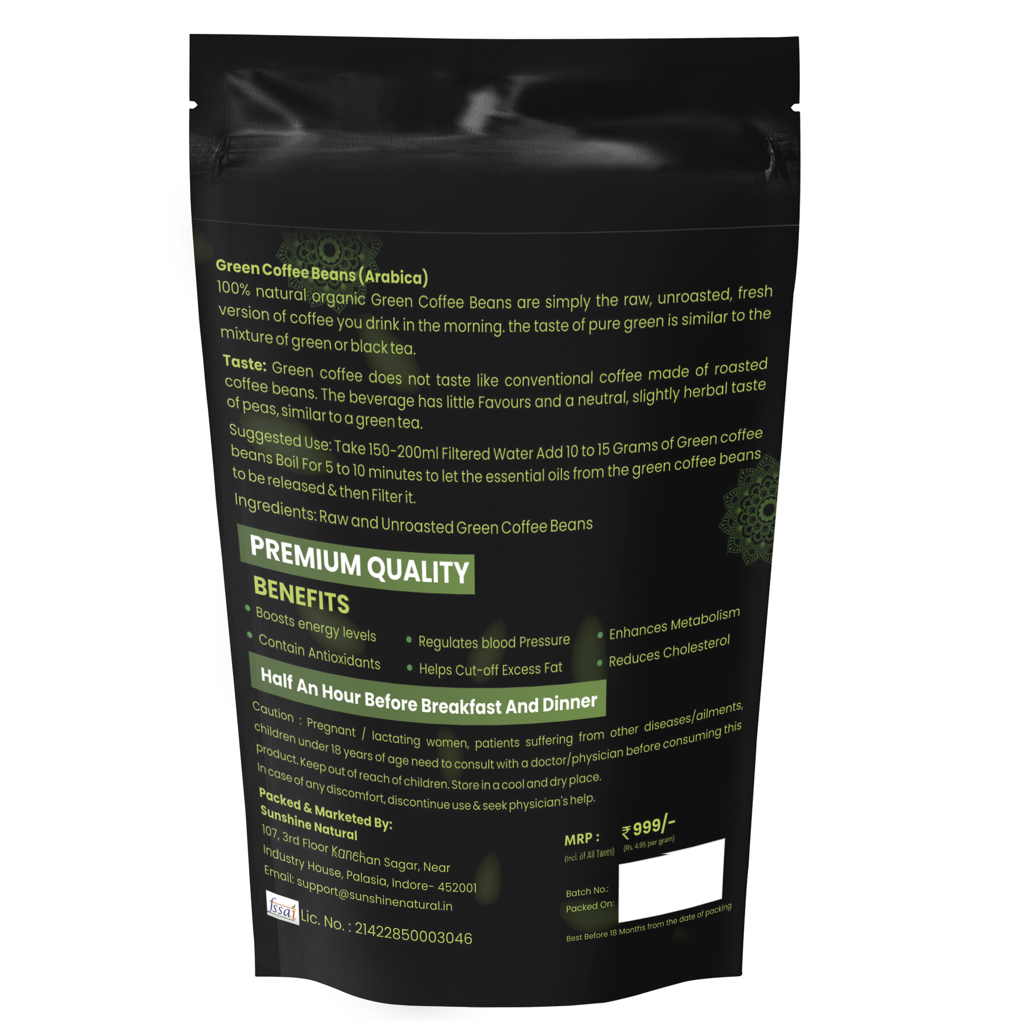 Organic Green Coffee Beans Powder